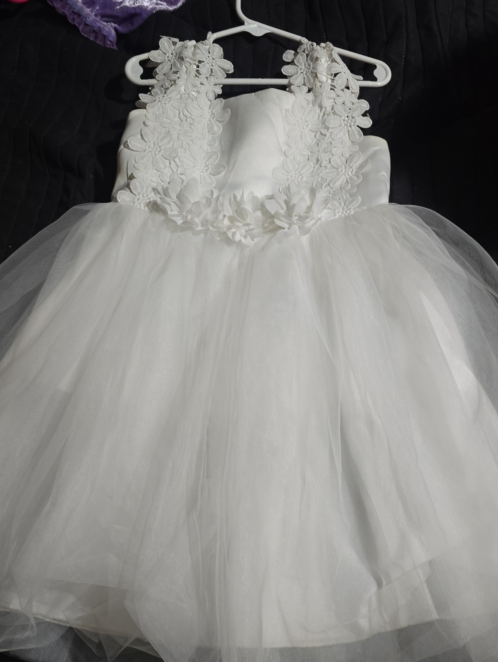 White Floral Appliqué Tulle Flower Girl Dress